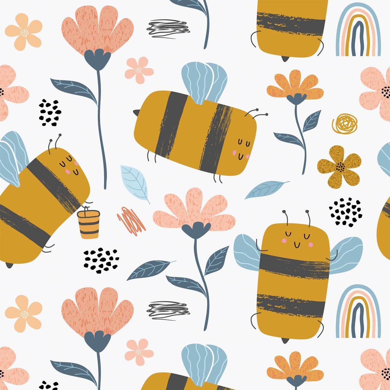 Bienen, Blumen, Kindermuster, Regenbogen, Niedlich, HD, iPad-Hintergrundbild
