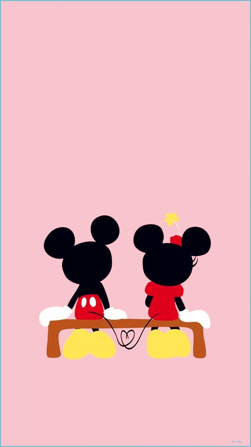 Micky Maus, Minnie Maus, Rückansicht, Bank, Rosa, Paar, Hochformat, Hintergrundbild fürs Smartphone