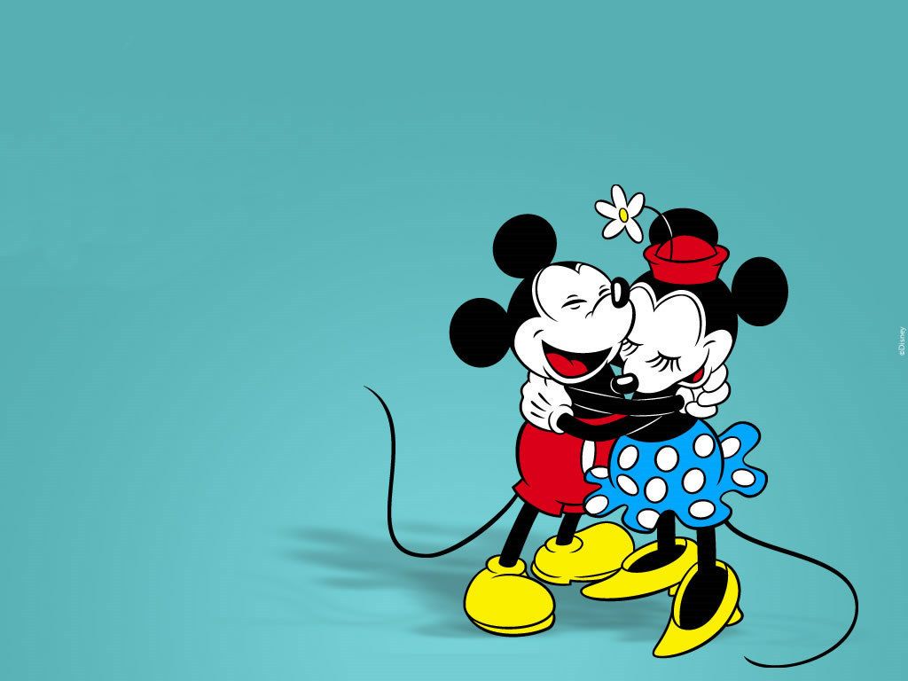 Micky Maus, Minnie Maus, Umarmung, Liebe, Türkis, Disney, Hintergrundbild fürs iPad