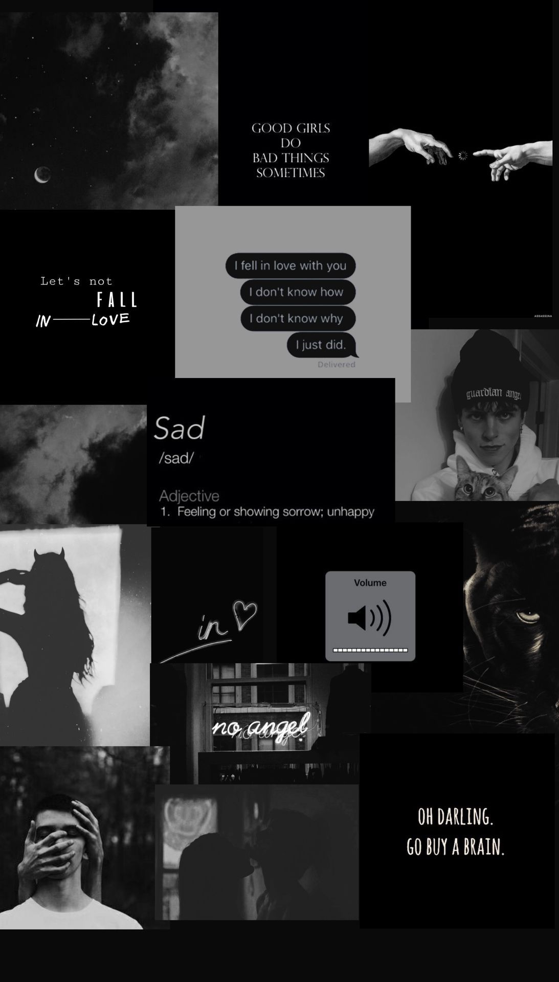Schwarz-Weiß-Collage, Sad Aesthetic, Sprüche, Dunkel, Fotos, Hintergrundbild fürs Handy