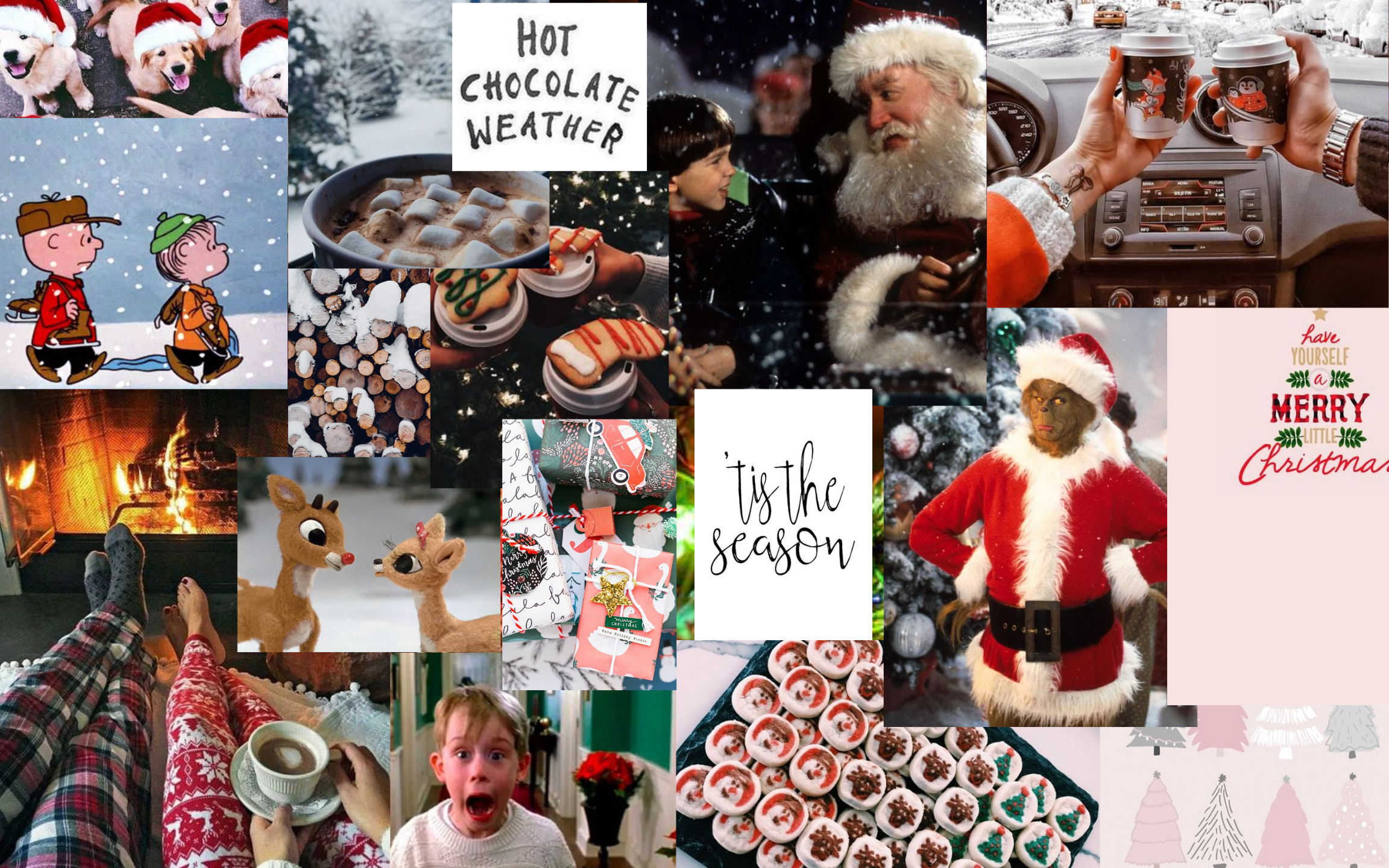 Collage, Grinch, Kevin – Allein zu Haus, Charlie Brown, Kakao, Kamin, Full HD, Windows-Hintergrundbild