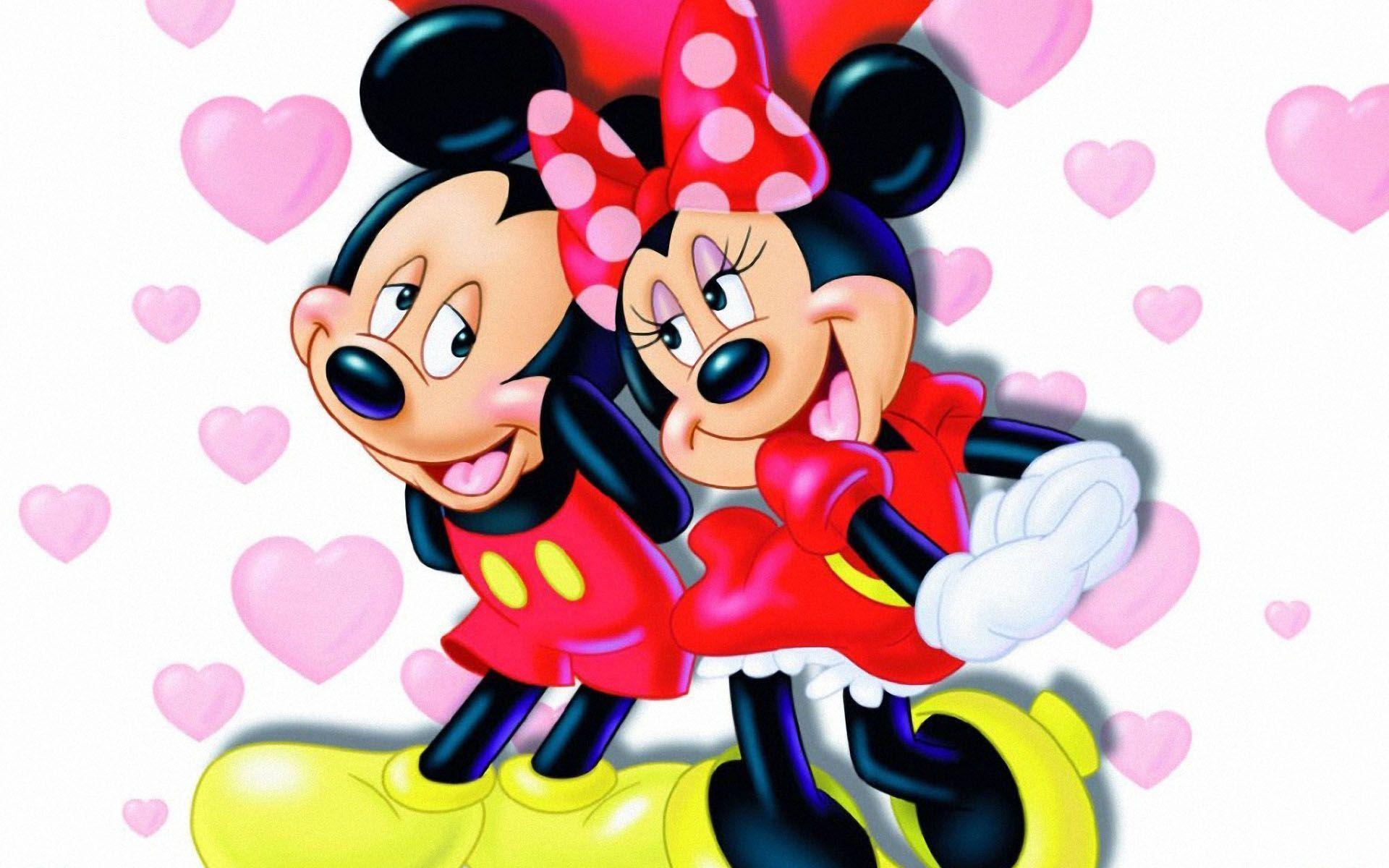 Micky Maus, Minnie Maus, Disney, Herzen, Paar, Rot, Full HD, Desktop-Hintergrund für Windows