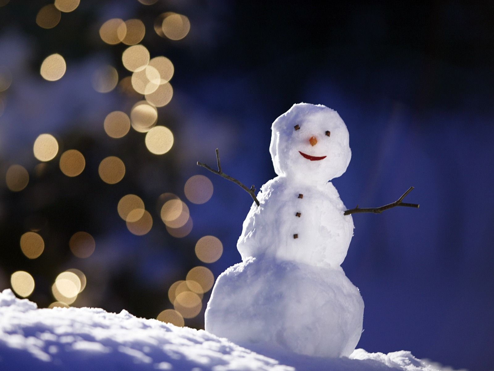 Schneemann, Schnee, Bokeh, Lichter, Winter, HD, iPad-Hintergrundbild