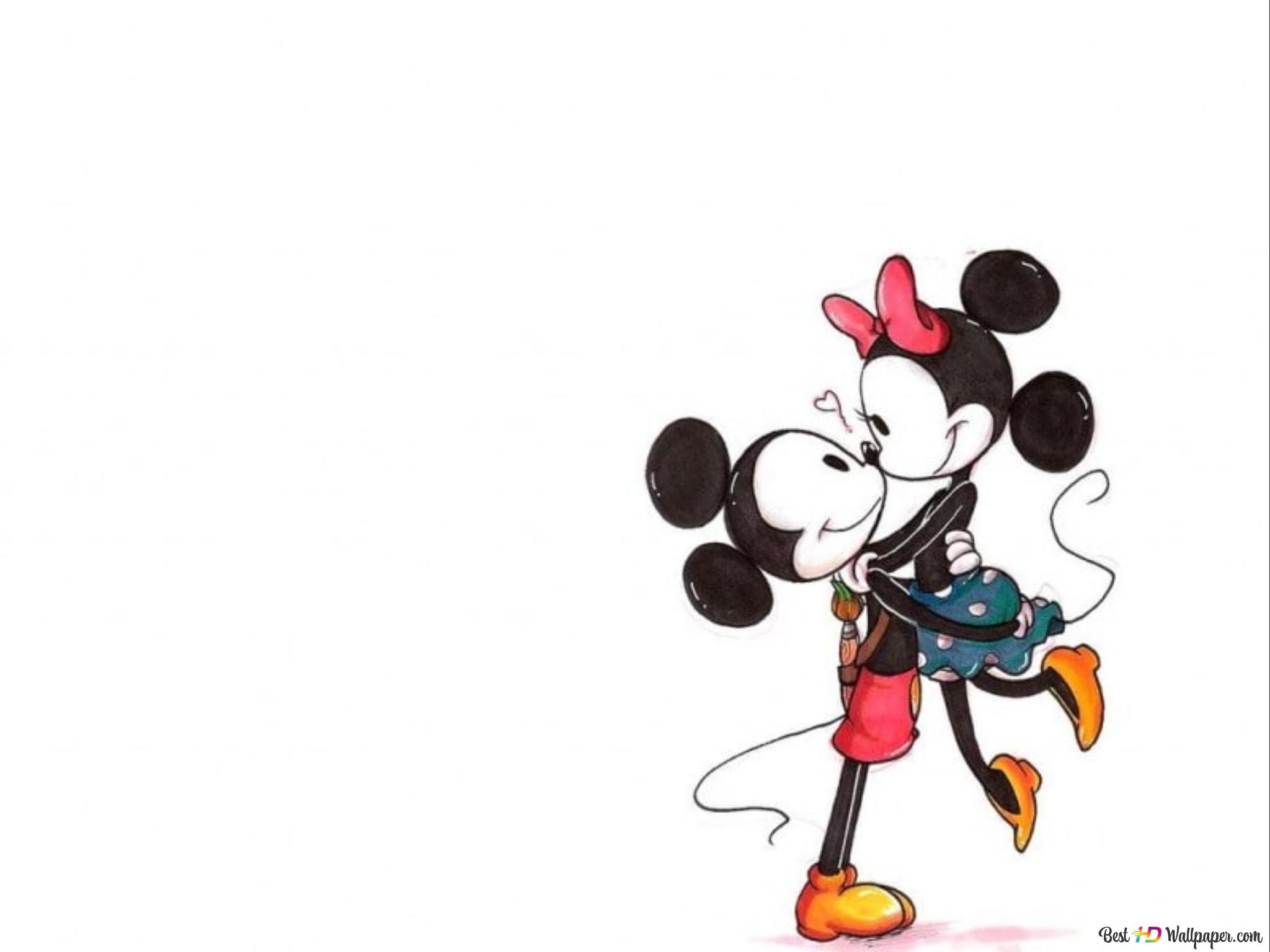 Minnie Maus, Micky Maus, Kuss, Klassisch, Weißer Hintergrund, Full HD Wallpaper