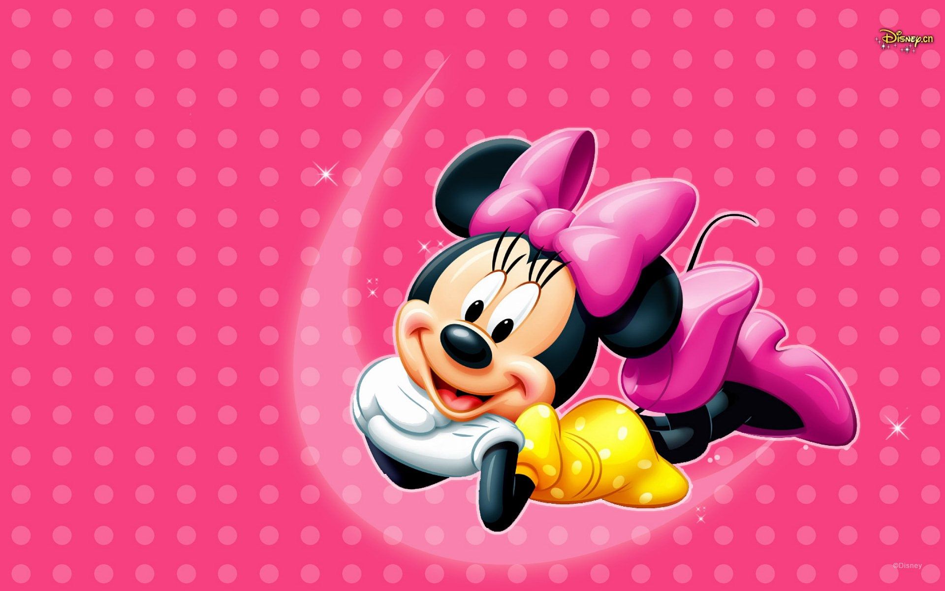 Minnie Maus, Disney, Liegend, Pink, Polka Dots, 16:10, Full-HD-Hintergrundbild für den Desktop