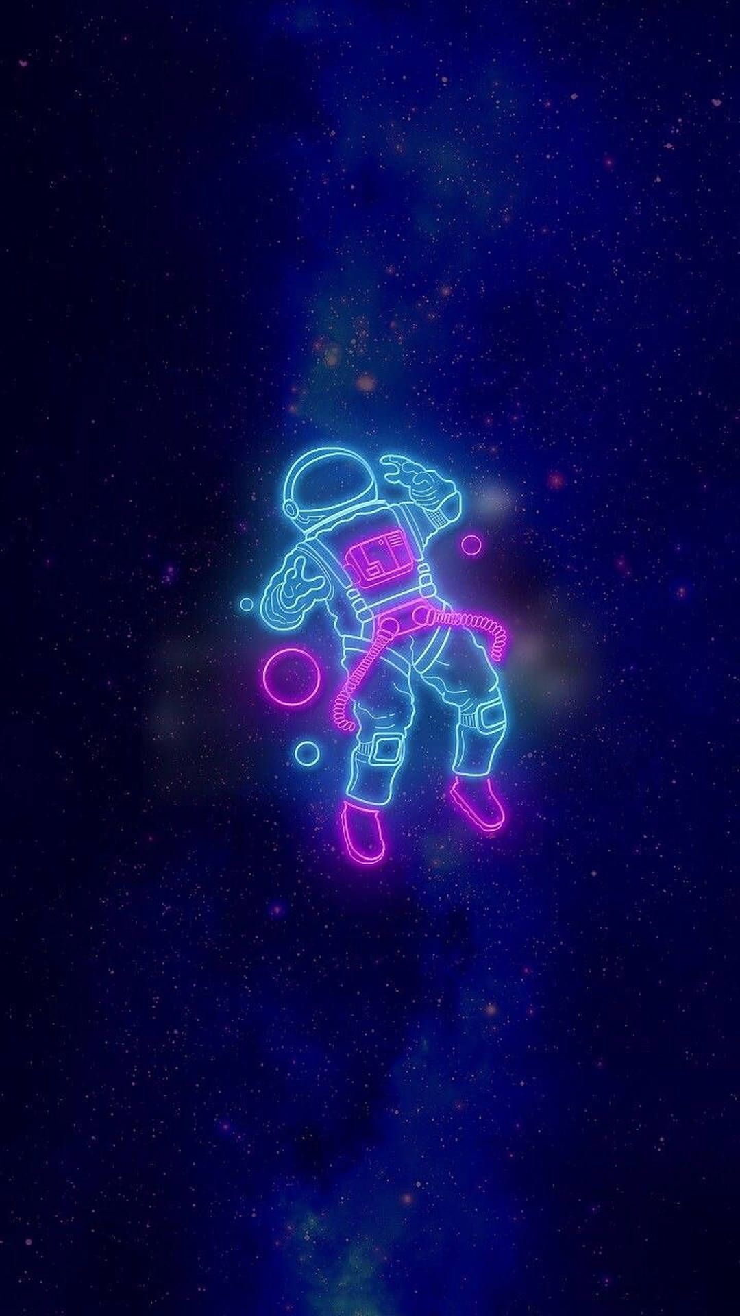 Astronaut, Neon, Weltraum, Sterne, Blaues Licht, Full HD, Sperrbildschirm fürs iPhone
