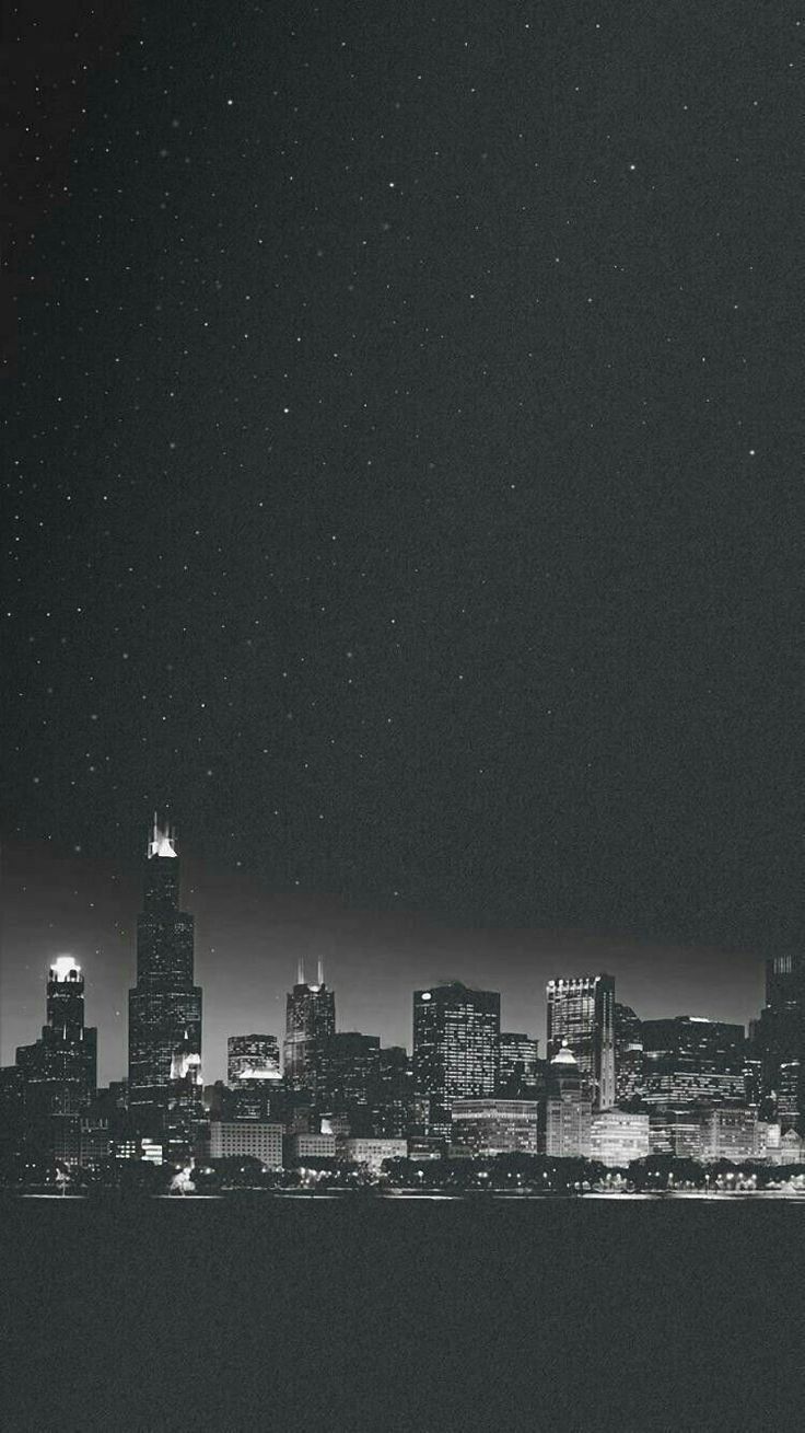 Skyline, Stadt bei Nacht, Dunkel, Grau, Minimalismus, iPhone 16, Handy-Hintergrund
