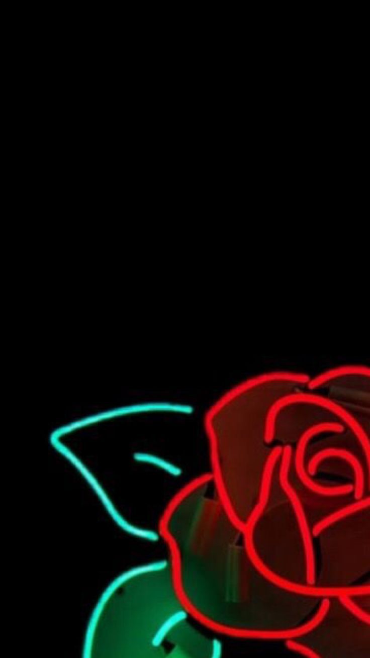 Neonrose, Rote Rose, Schwarzer Hintergrund, Neonlicht, Grün, Sperrbildschirm fürs iPhone