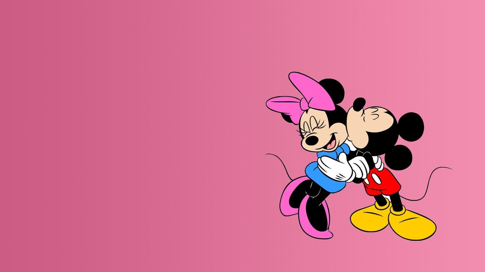 Minnie Maus, Micky Maus, Kuss, Liebe, Pink, Farbverlauf, Full-HD-Hintergrundbild für PC