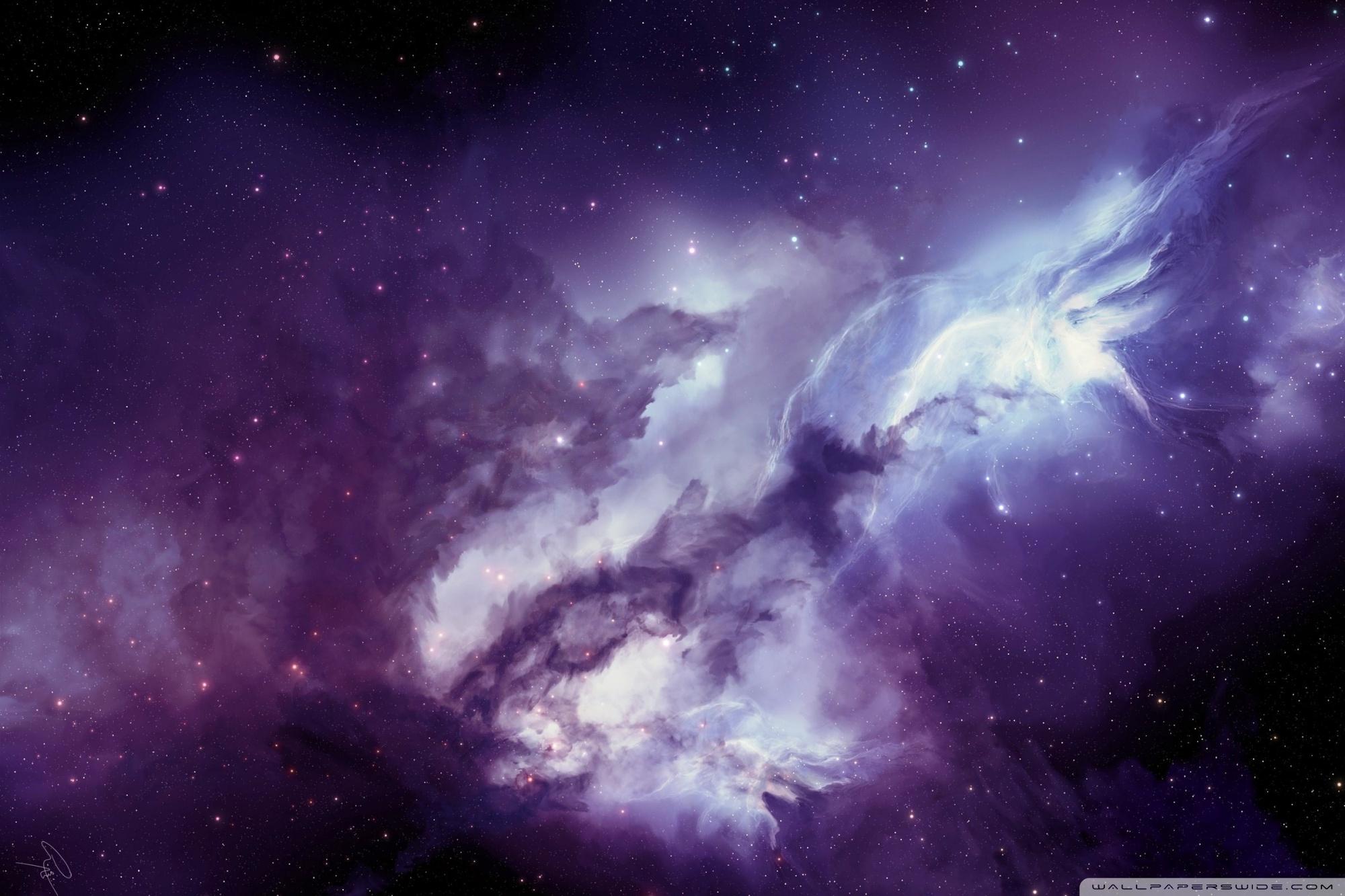 Nebel, Lila, Weiß, Sternenhimmel, Kosmische Wolken, Full HD, Desktop-Hintergrund für Windows