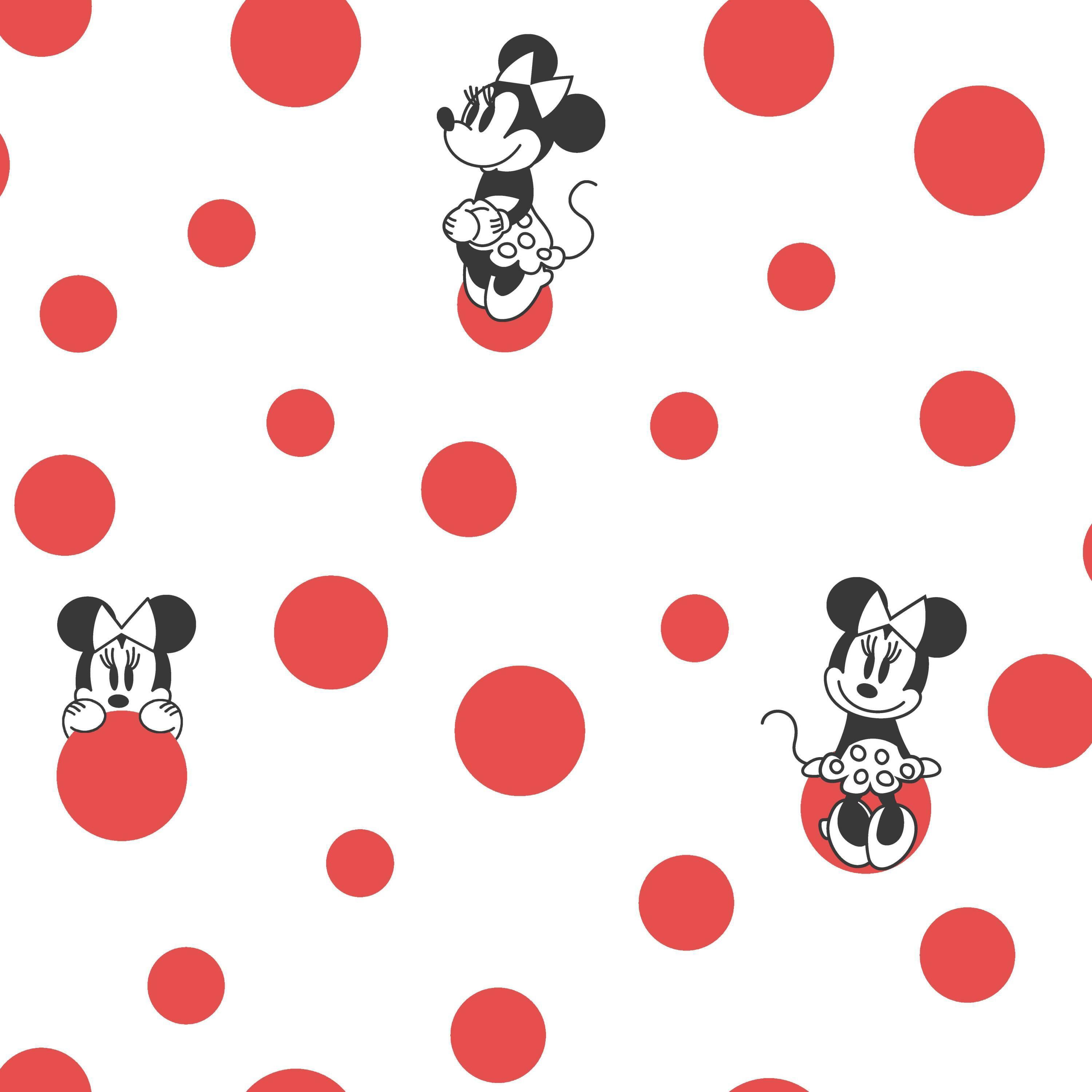 Minnie Maus, Rote Punkte, Weiß, Muster, Schwarz-Weiß, 2K, Hintergrundbild fürs Tablet