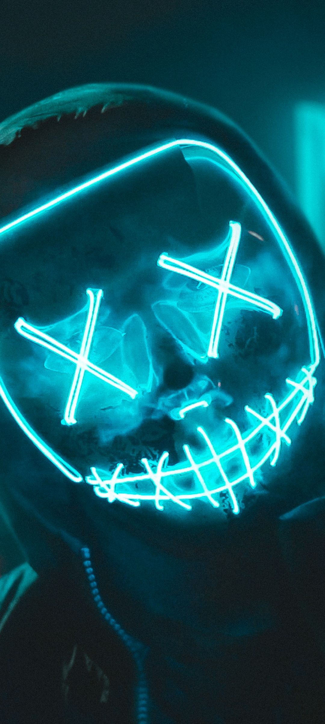 The Purge, LED-Maske, Türkis, Kreuzaugen, Dunkel, Full HD, Hintergrundbild fürs Handy