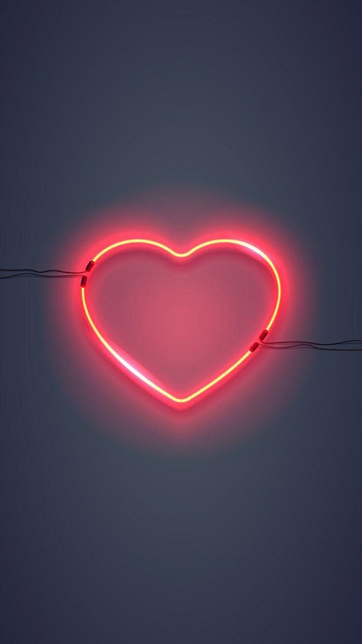 Neonherz, Rotes Herz, Graue Wand, Minimalistisch, Liebe, Android-Hintergrundbild