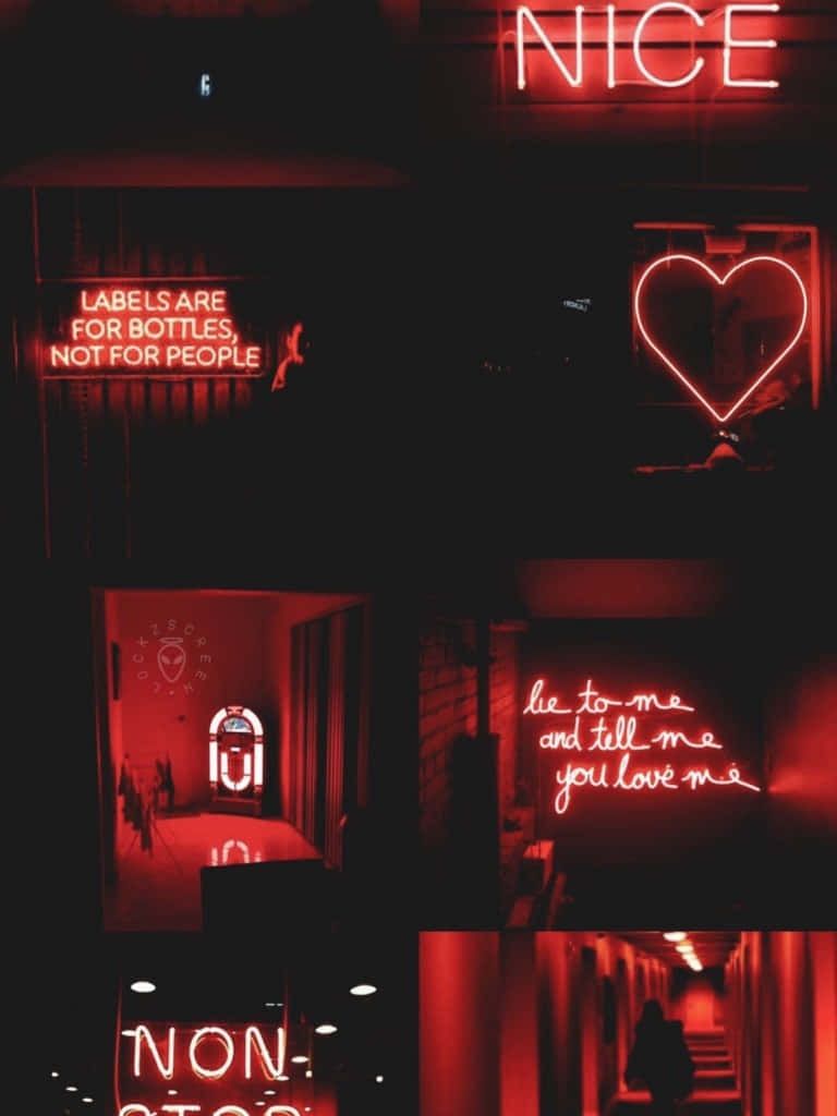 Collage, Rote Ästhetik, Neonherz, Nice, Sprüche, HD, Hintergrundbild fürs Tablet
