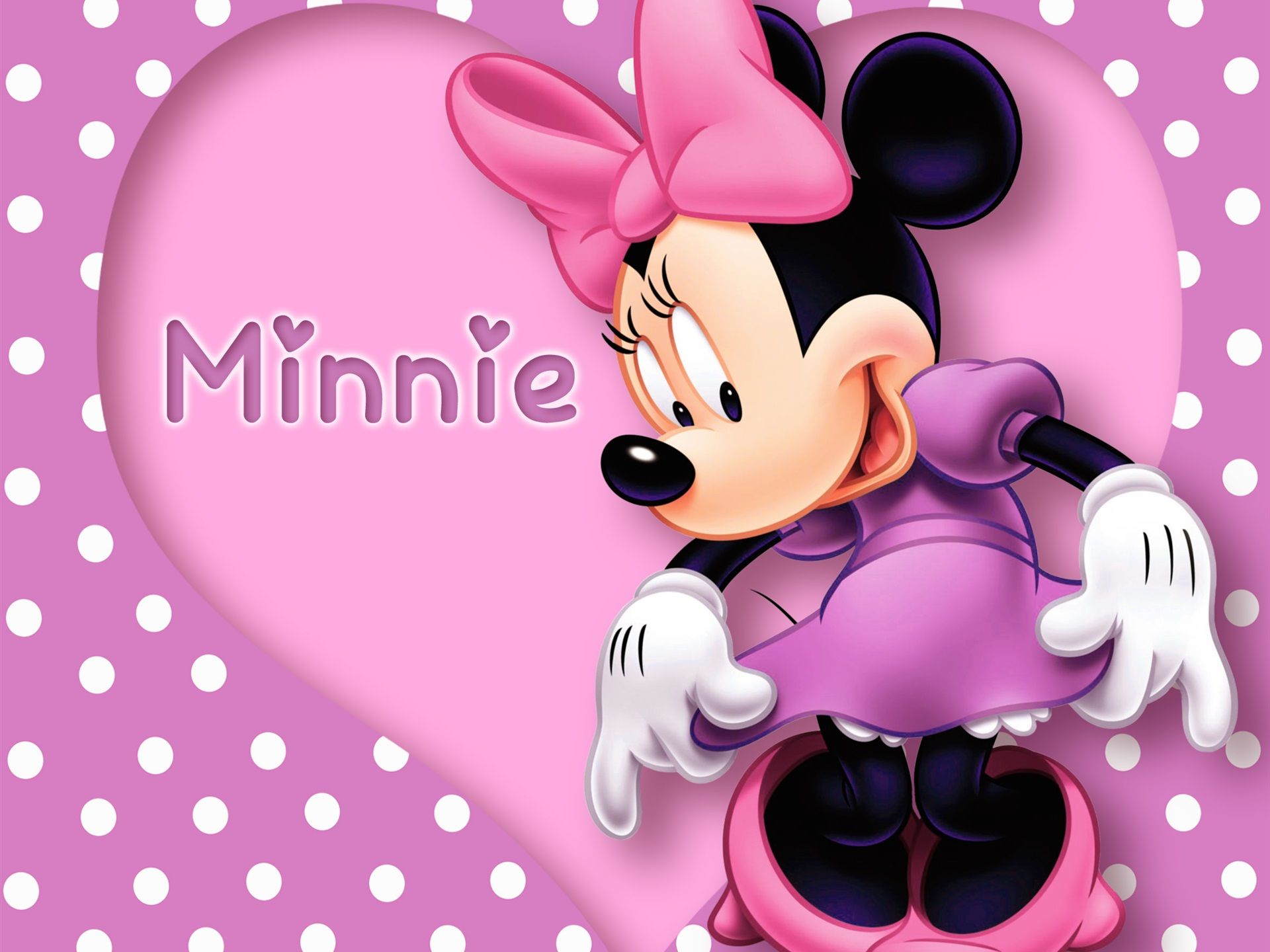Minnie Maus, Schriftzug, Herz, Lila Kleid, Polka Dots, Hintergrundbild für iPad und Tablet