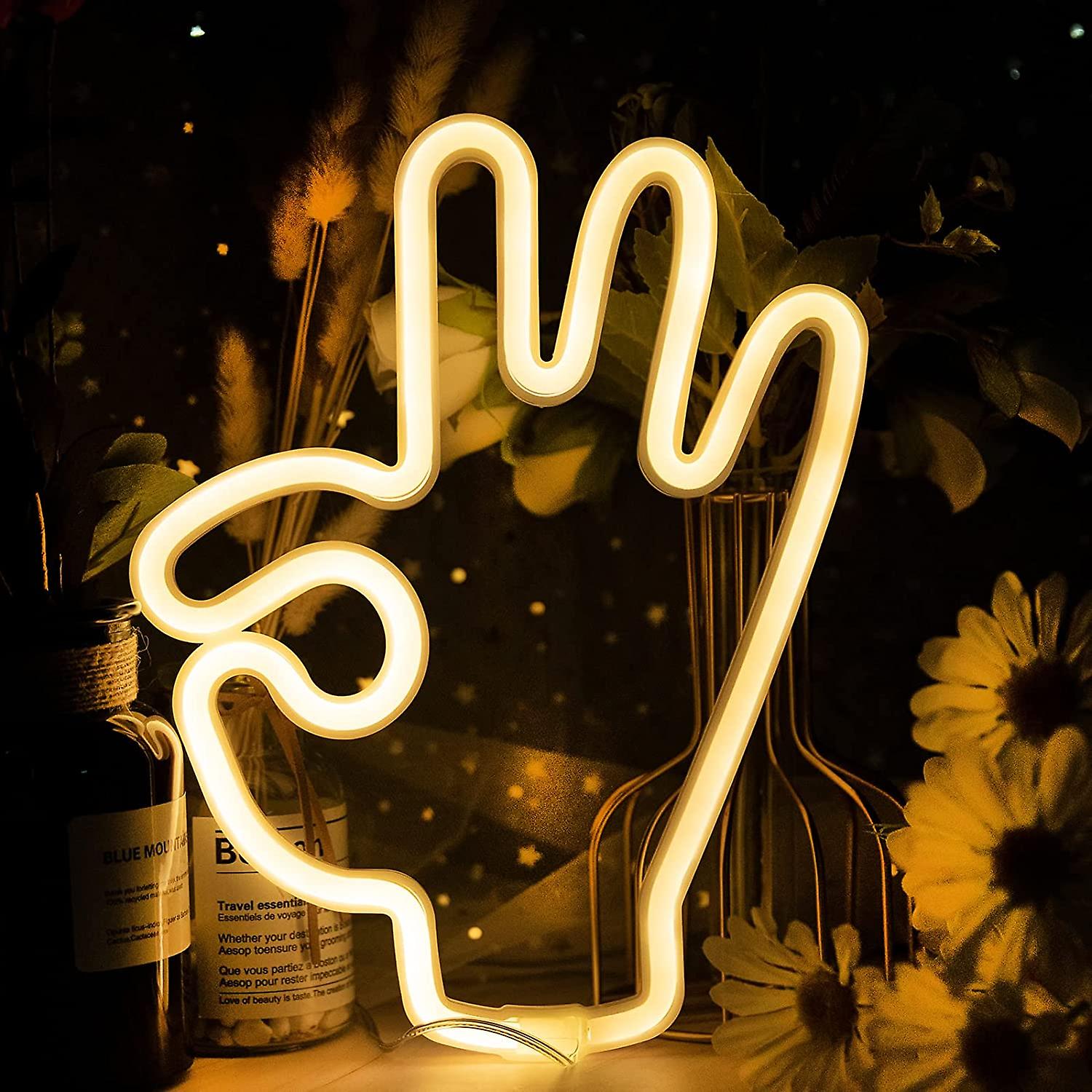OK-Handzeichen, Neonlicht, Gelb, Sonnenblumen, Dunkel, HD, Hintergrundbild fürs Tablet