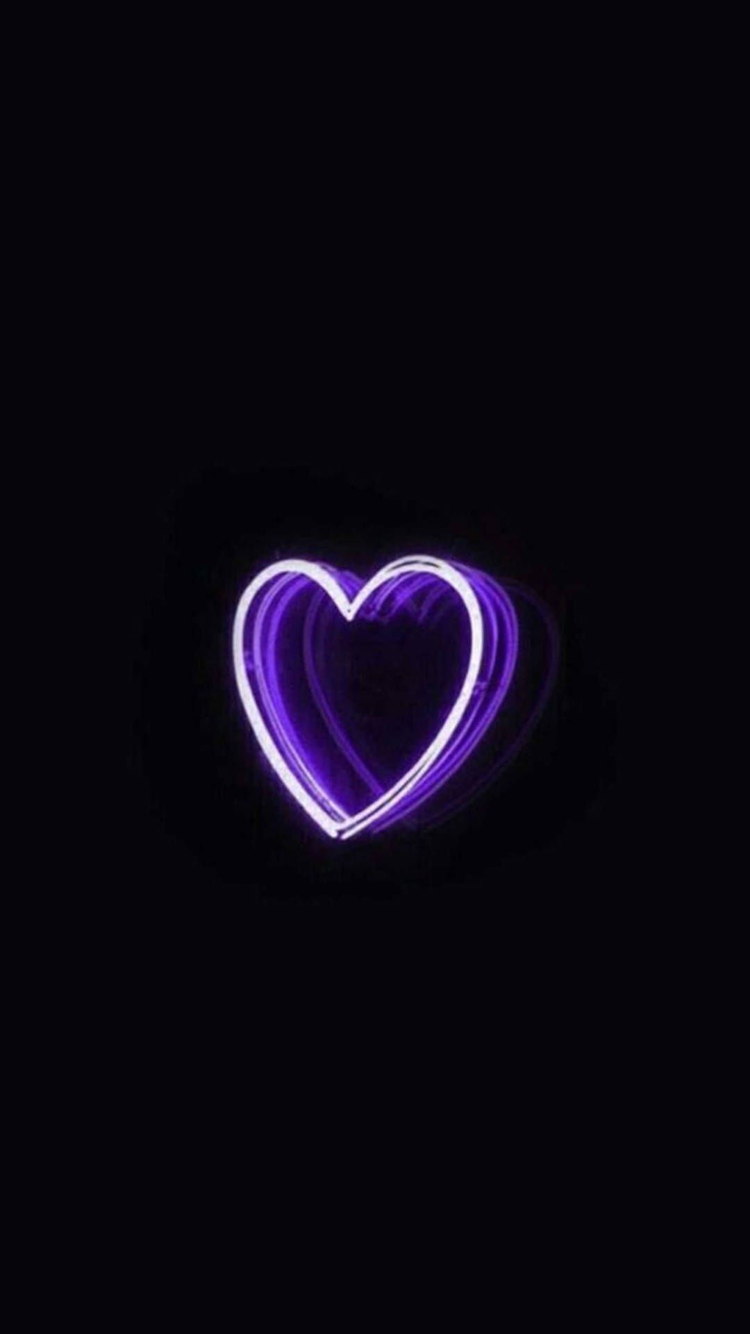 Neonherz, Lila Herz, Schwarzer Hintergrund, Minimalistisch, Liebe, Sperrbildschirm fürs iPhone