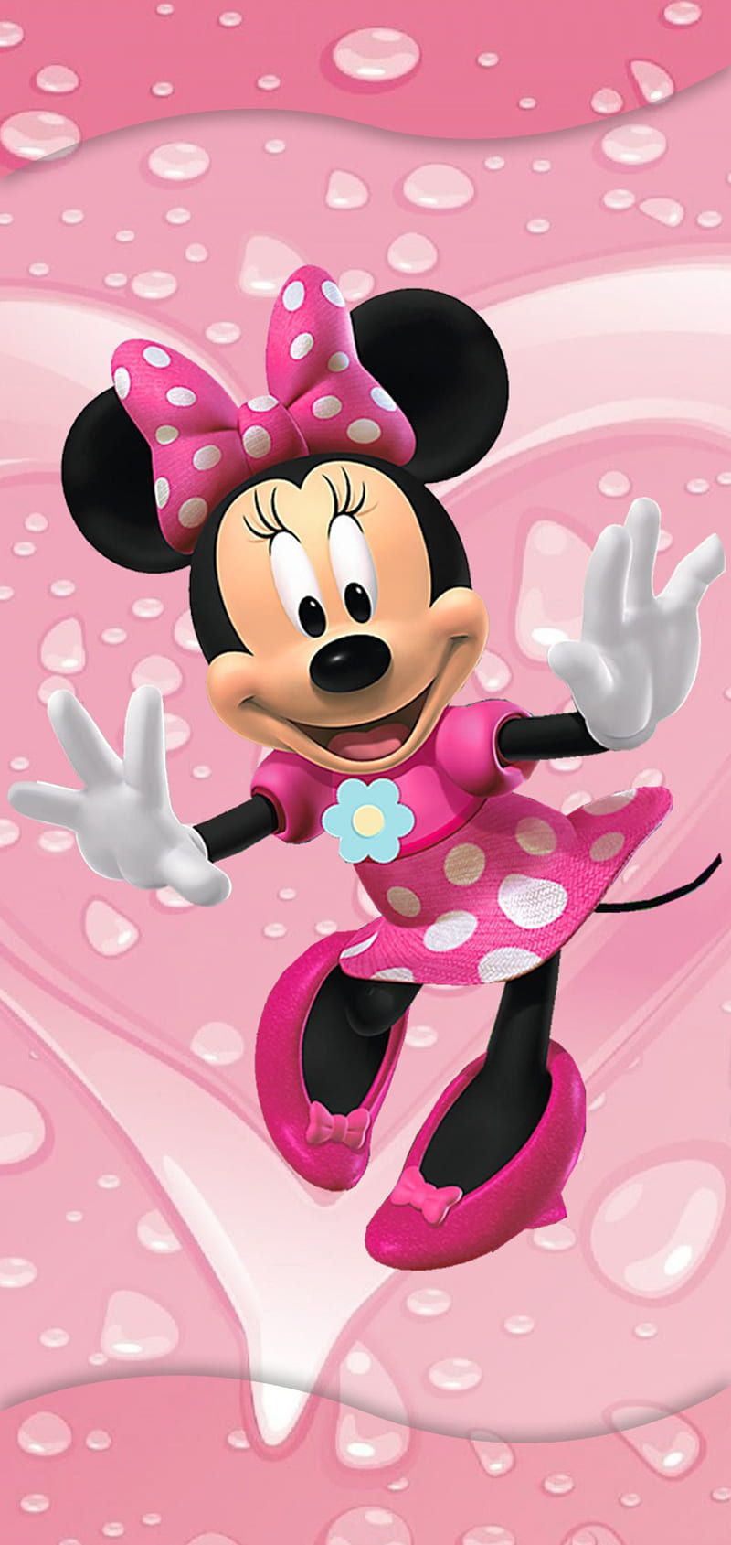Minnie Maus, Rosa, Wassertropfen, Tanzen, Cartoon, HD, Handy-Hintergrund im Hochformat