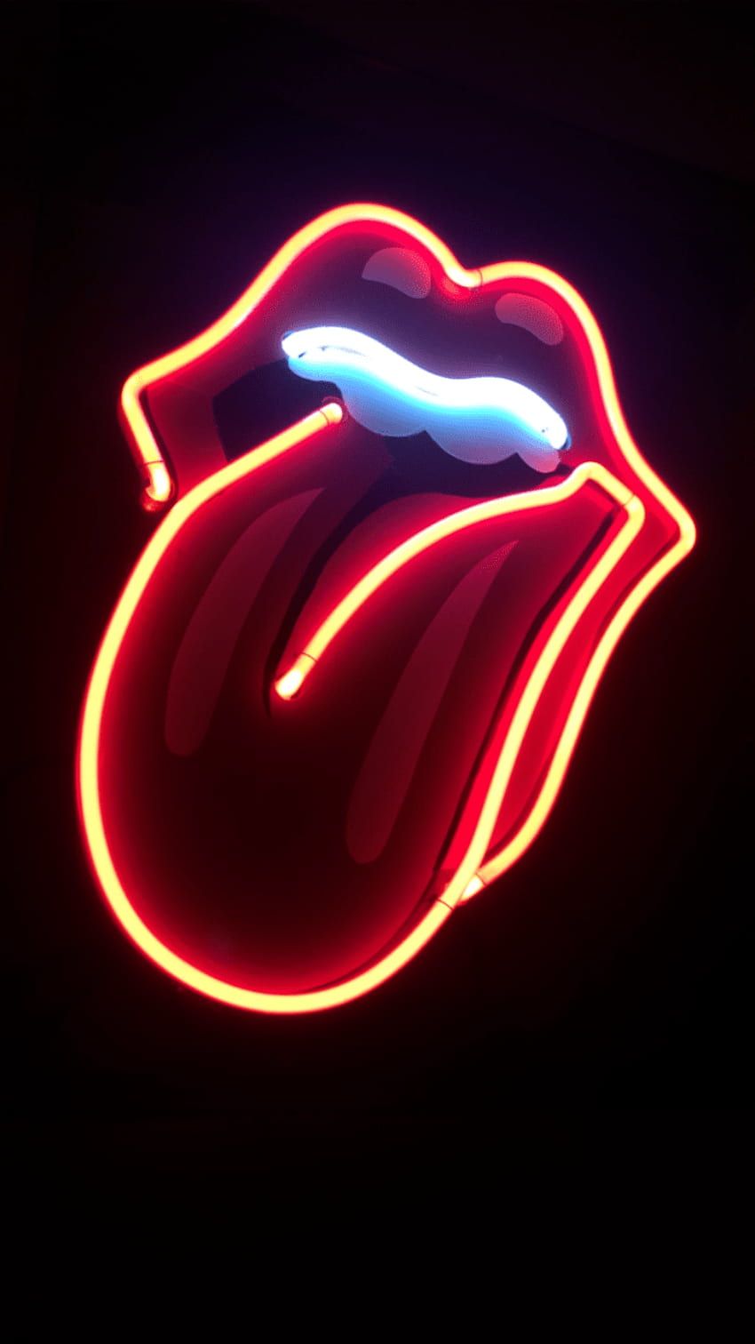 The Rolling Stones, Zungen-Logo, Neonlicht, Rot, Schwarzer Hintergrund, Sperrbildschirm fürs iPhone