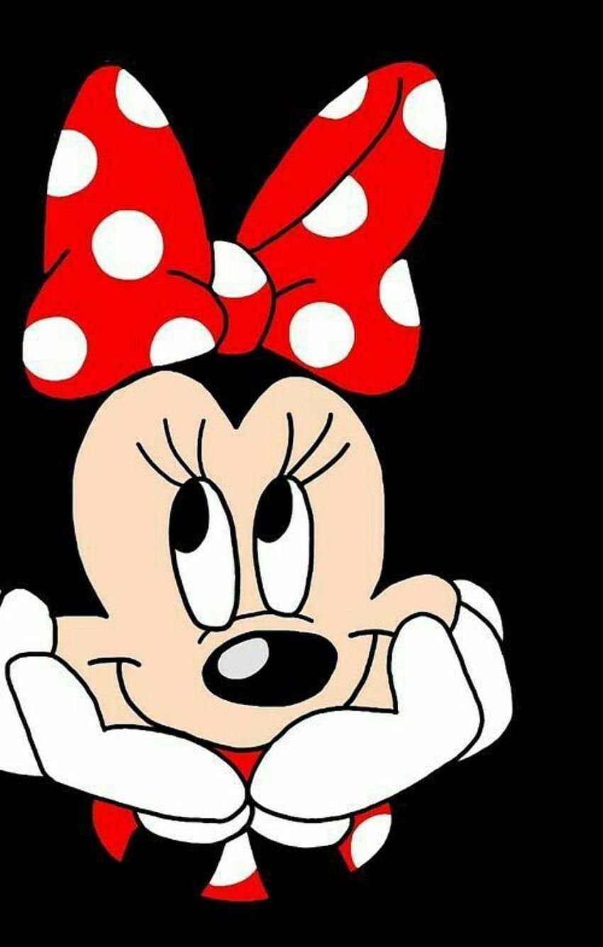Minnie Maus, Gesicht, Rote Schleife, Schwarzer Hintergrund, Close-up, Sperrbildschirm fürs iPhone