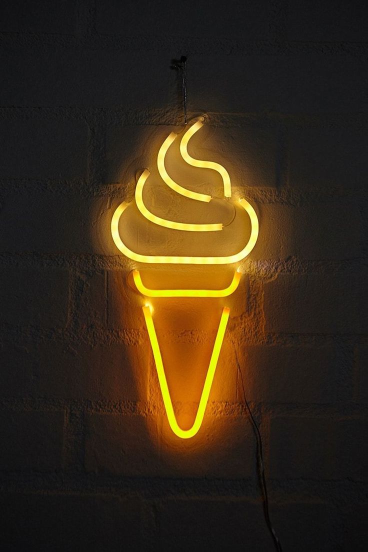 Neon-Eis, Eistüte, Gelbes Licht, Ziegelwand, Neonschild, HD, iPhone-Hintergrundbild
