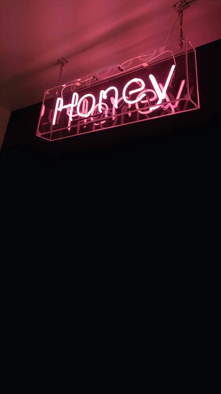 Honey, Neonschild, Pinke Schrift, Dunkel, Schriftzug, HD, Sperrbildschirm fürs iPhone