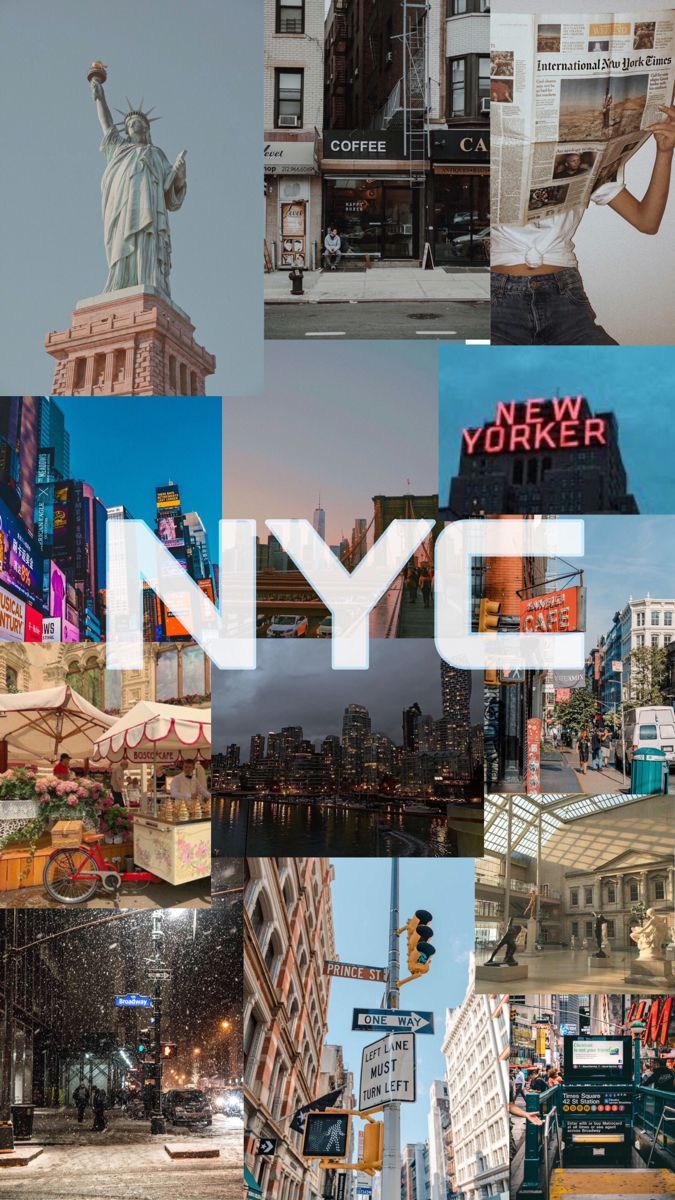 NYC, New York City, Freiheitsstatue, Collage, Times Square, Ästhetik, Android-Hintergrundbild