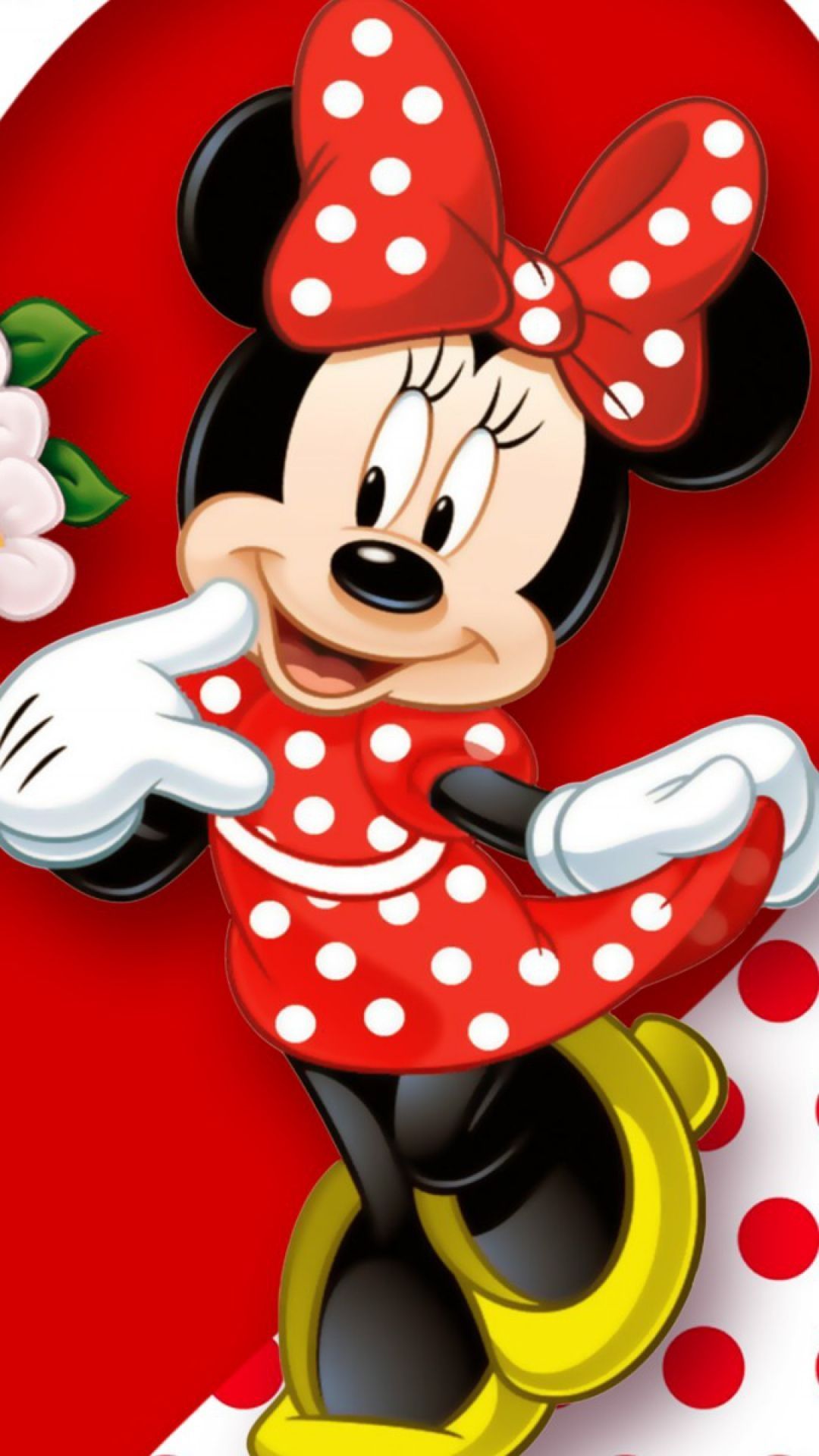 Minnie Maus, Rotes Kleid, Polka Dots, Rot, Disney, Full HD, Handy-Hintergrund im Hochformat