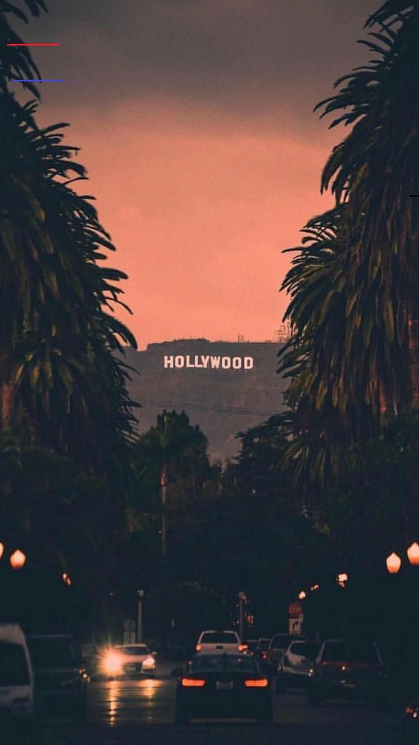 Hollywood Sign, Hollywood, Los Angeles, Palmen, Abenddämmerung, Straße, HD, iPhone-Hintergrundbild