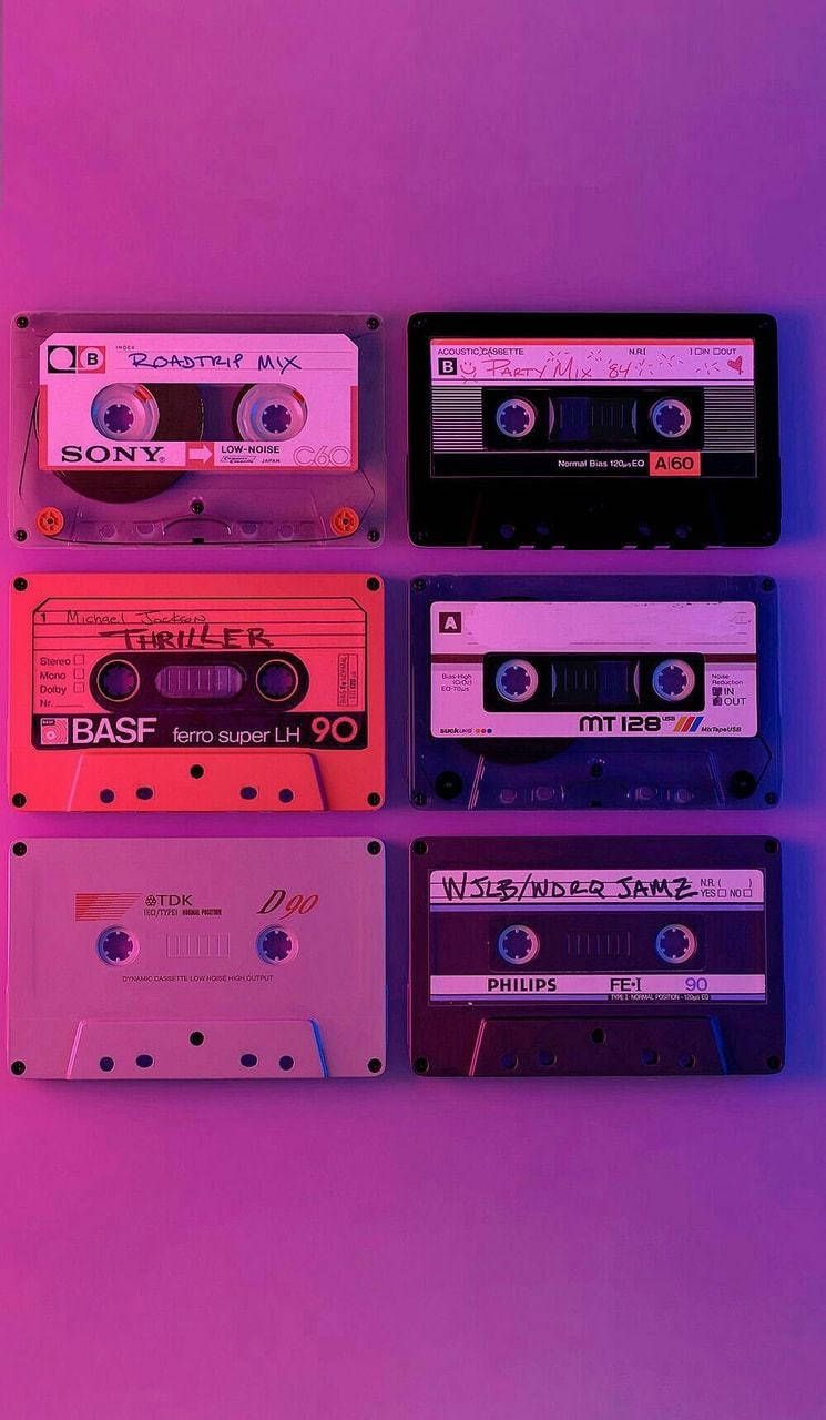 Kassetten, Retro, Pink, Lila, Mixtape, HD, Handy-Hintergrund im Hochformat