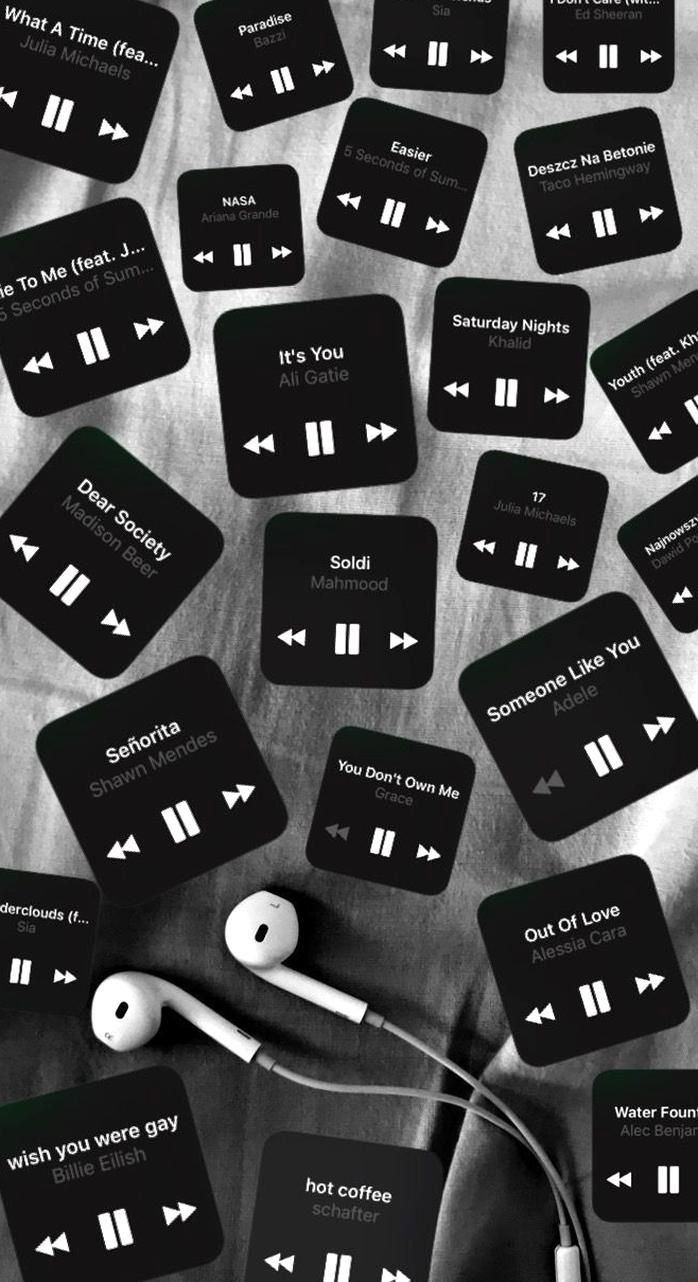 Kopfhörer, Player-Buttons, Schwarz-Weiß, Muster, Collage, Android-Hintergrundbild