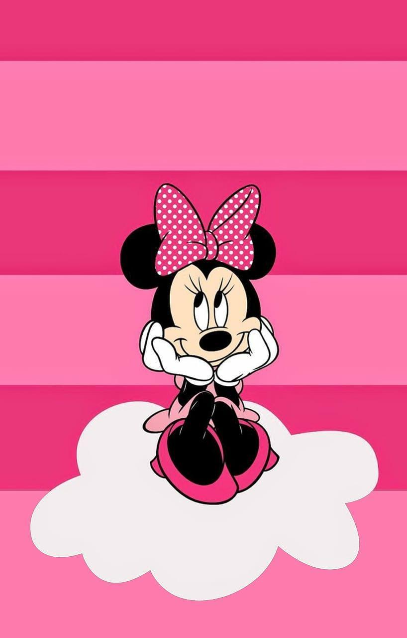 Minnie Maus, Wolke, Pink, Streifen, Sitzend, HD, Sperrbildschirm fürs iPhone