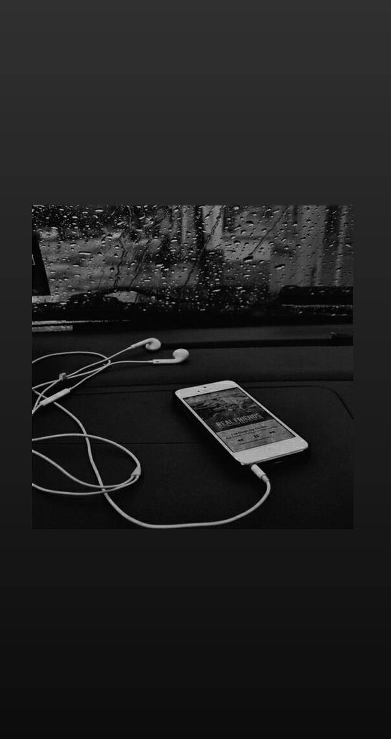Smartphone, Kopfhörer, Schwarz-Weiß, Dunkel, Kabel, HD, Hintergrundbild fürs Handy