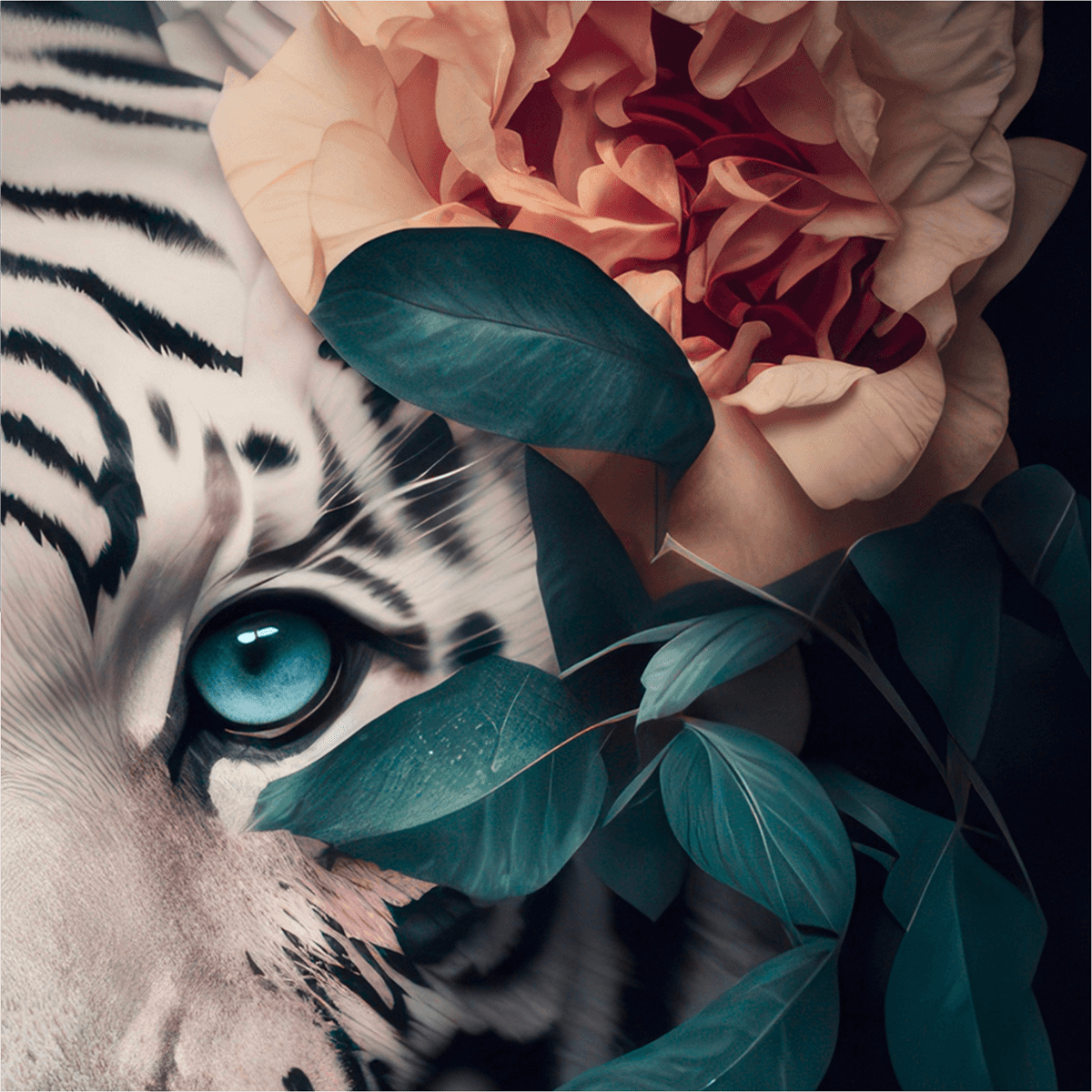 Tigerauge, Blaues Auge, Pfingstrose, Blätter, Kunst, Hintergrundbild für iPad und Tablet