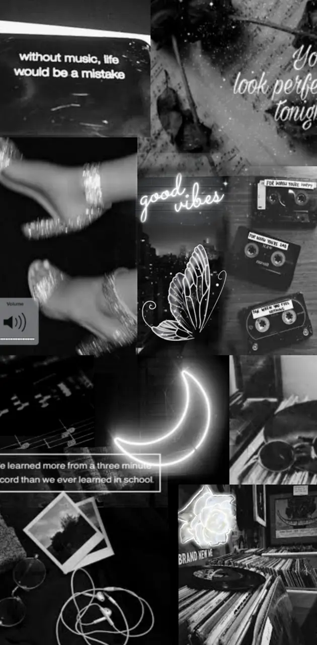 Collage, Schwarz-Weiß, Mond, Dark Aesthetic, Zitat, Hintergrundbild für iPhone und Android