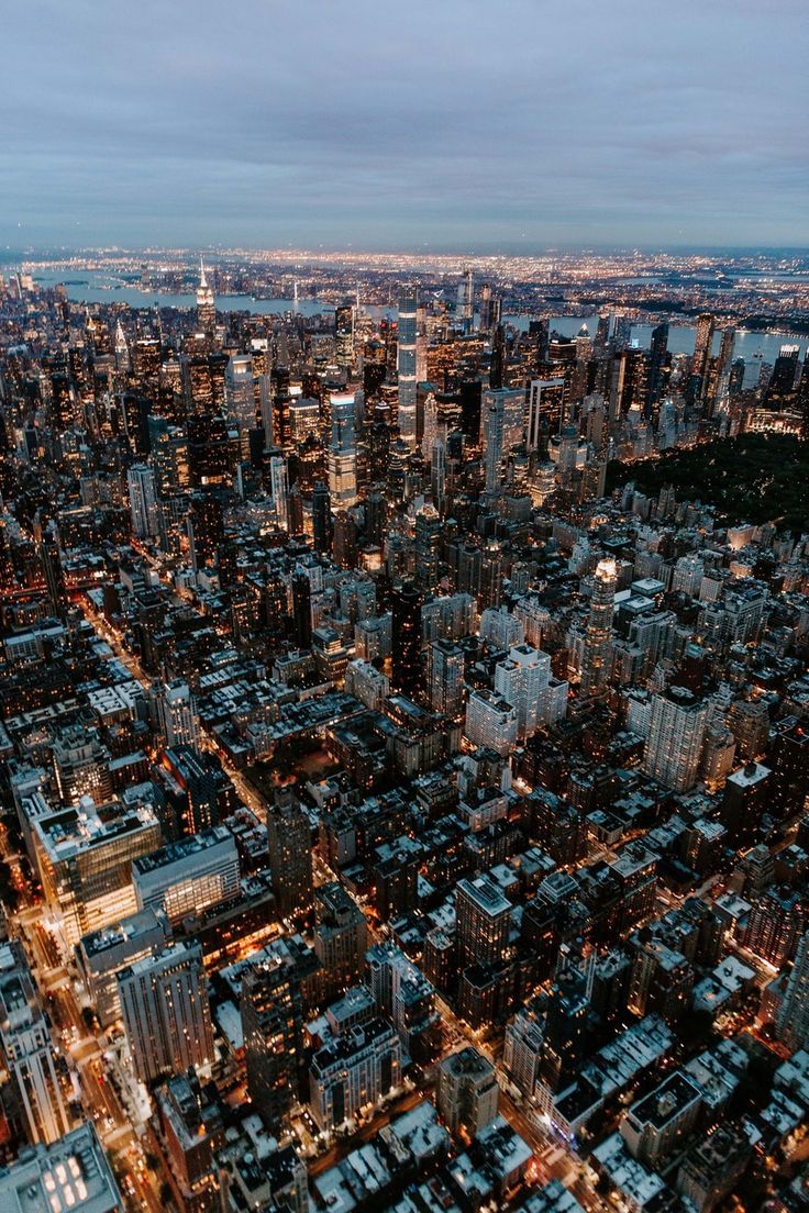 New York City, Manhattan, Luftaufnahme, Stadtlichter, Abend, Metropole, HD, Handy-Hintergrundbild