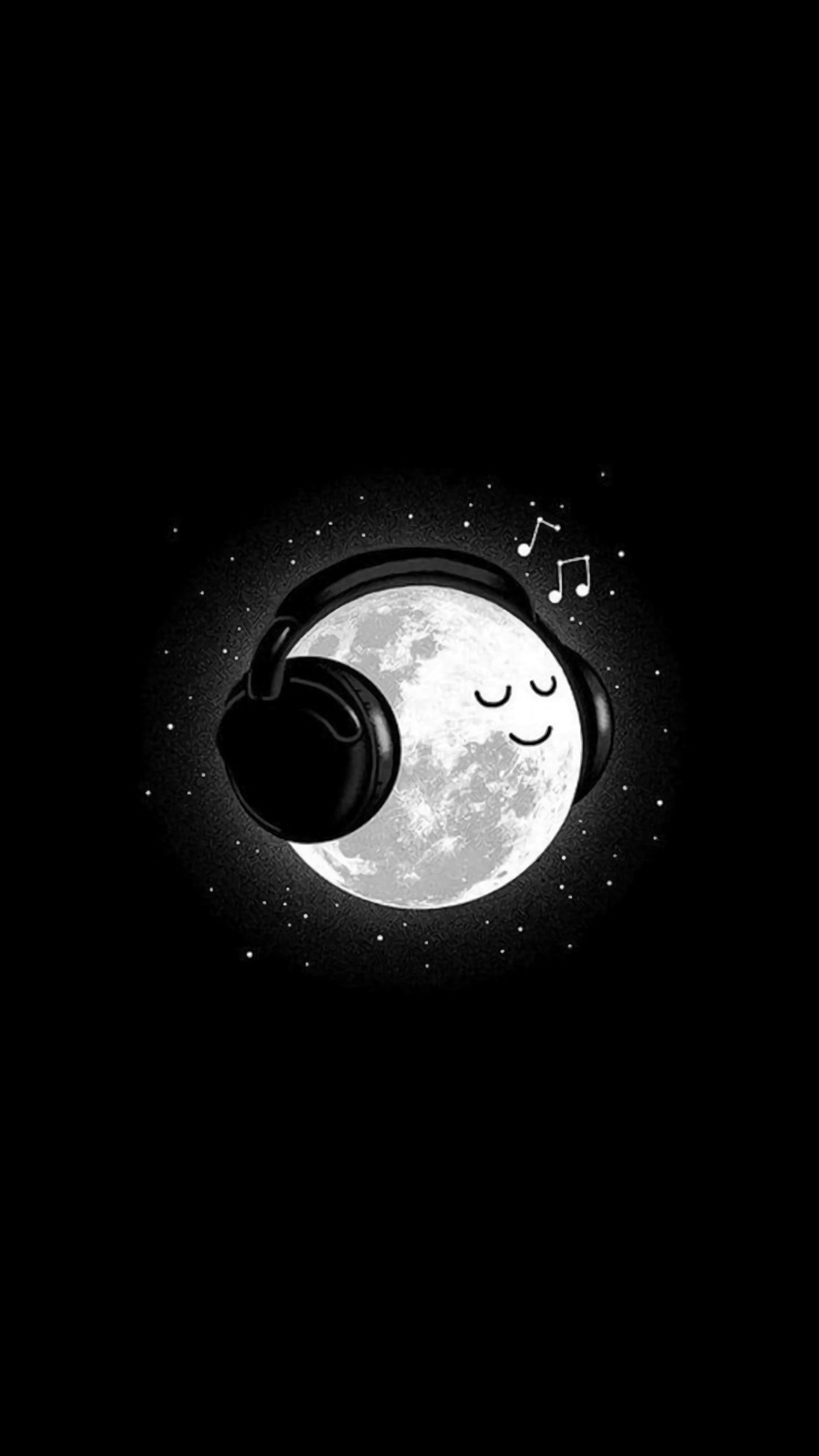 Mond, Musiknoten, Schwarzer Hintergrund, Schlafend, Illustration, Sperrbildschirm fürs iPhone