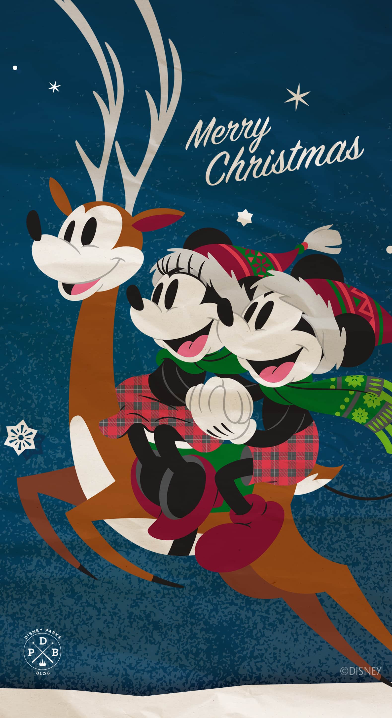 Micky Maus, Minnie Maus, Merry Christmas, Rentier, Weihnachten, Dunkelblau, QHD+, iPhone-Hintergrundbild