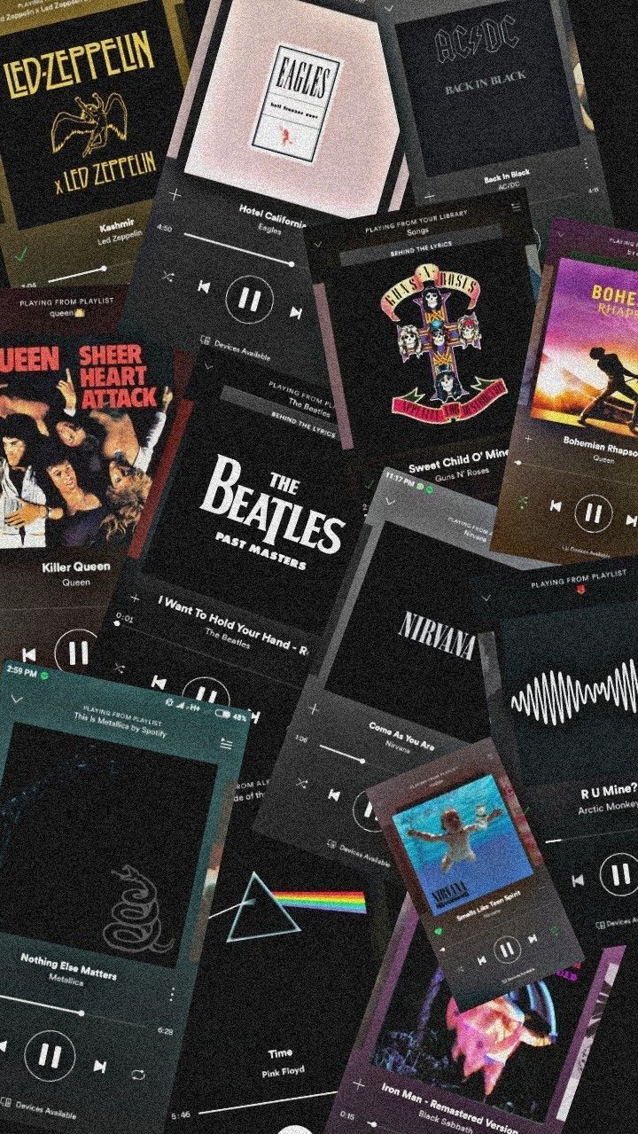 The Beatles, Led Zeppelin, Guns N' Roses, Albumcover, Collage, Rock, HD, iPhone-Hintergrundbild