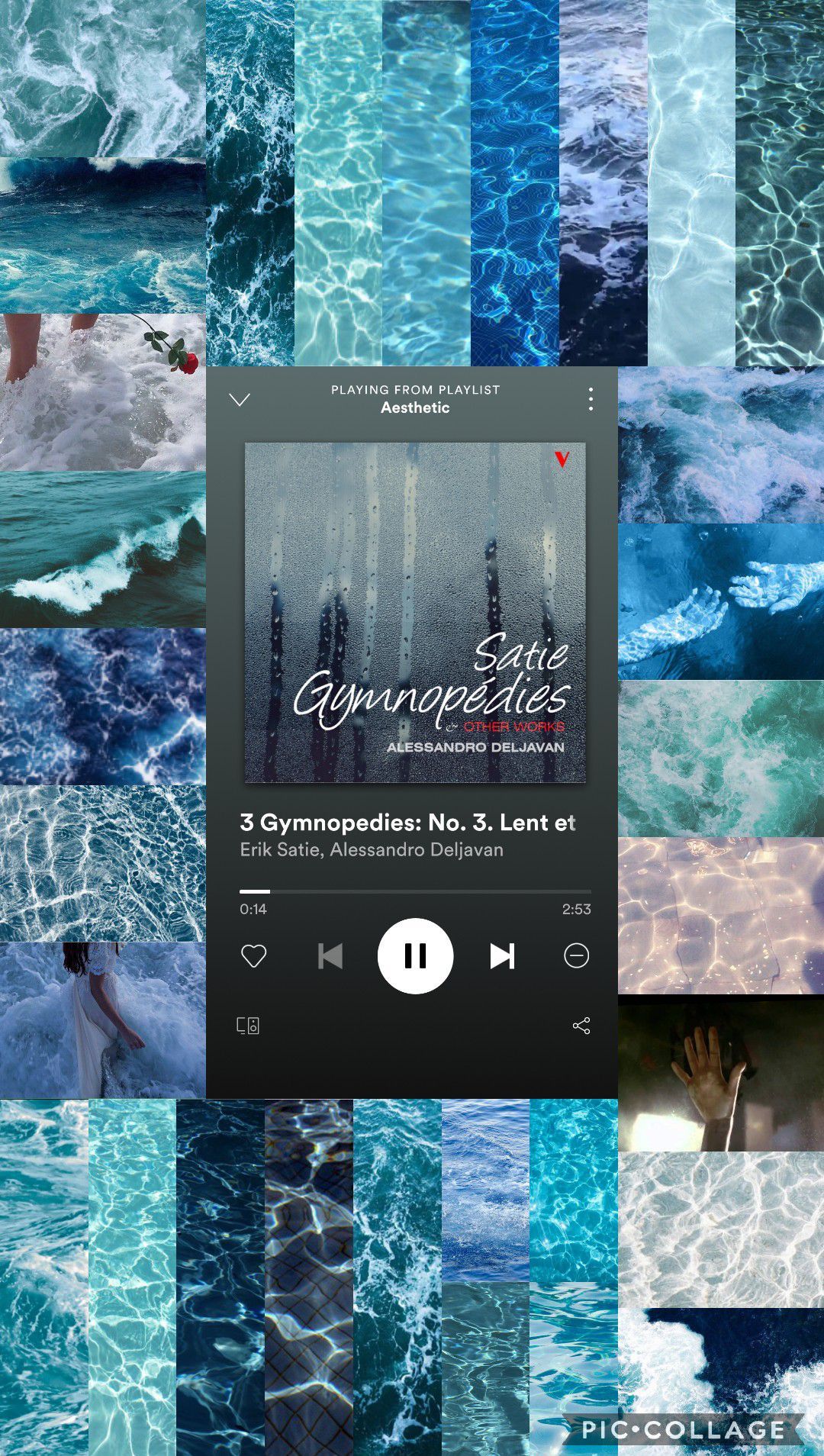 Erik Satie, Gymnopédie, Musikplayer, Meer, Collage, Blau, Full HD, Handy-Hintergrund