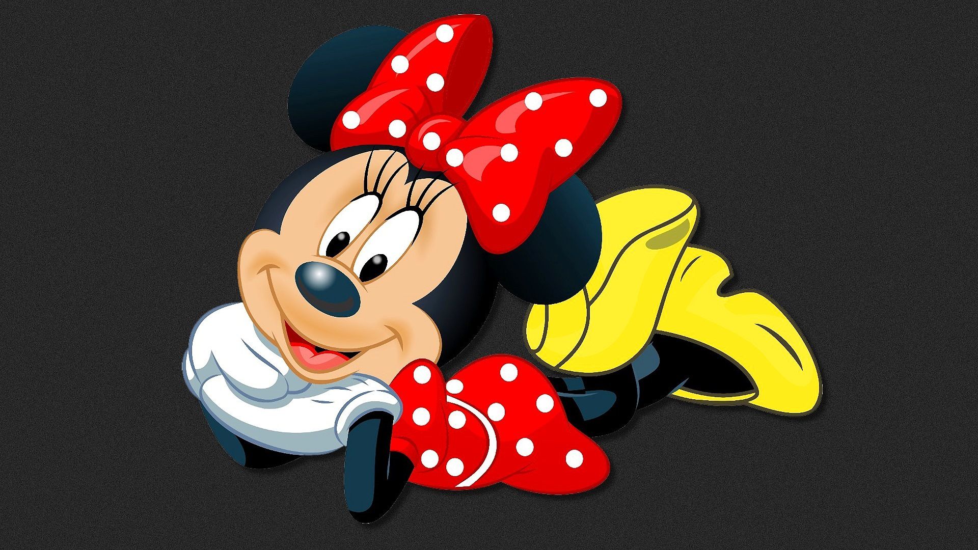 Minnie Maus, Disney, Liegend, Rote Schleife, Dunkelgrau, 1920x1080, Desktop-Hintergrund