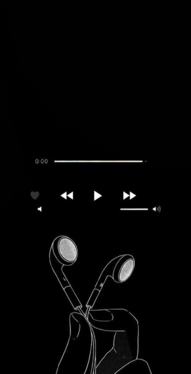 Musikplayer, Kopfhörer, Hände, Schwarzer Hintergrund, Line Art, Sperrbildschirm fürs iPhone