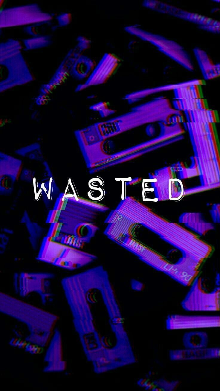 Wasted, Kassetten, Lila, Neon, Schriftzug, HD, Hintergrundbild fürs Handy