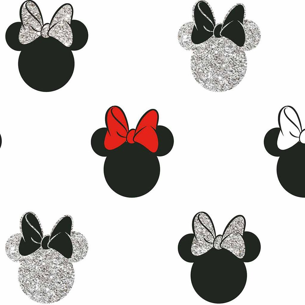 Minnie-Maus-Ohren, Glitzer, Schleifen, Muster, Schwarz-Weiß, Hintergrundbild fürs Tablet