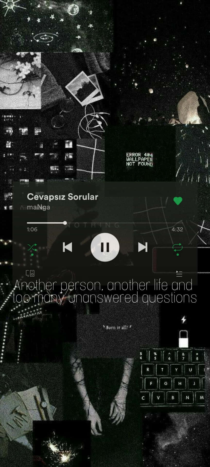 Musikplayer, Collage, Dark Aesthetic, Grün, Schwarz, Hochformat, Hintergrundbild fürs Smartphone