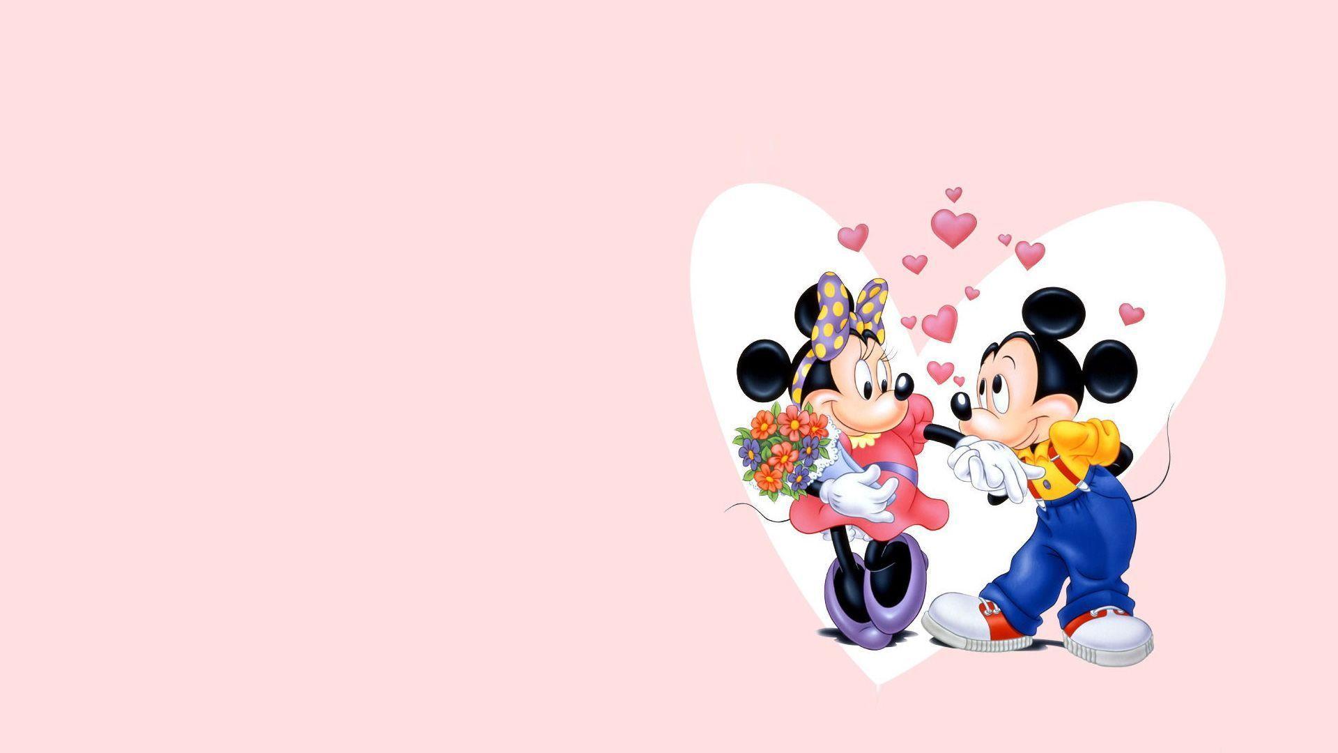 Micky Maus, Minnie Maus, Herz, Blumen, Liebe, Rosa, Full HD 1080p, Desktop-Hintergrundbild