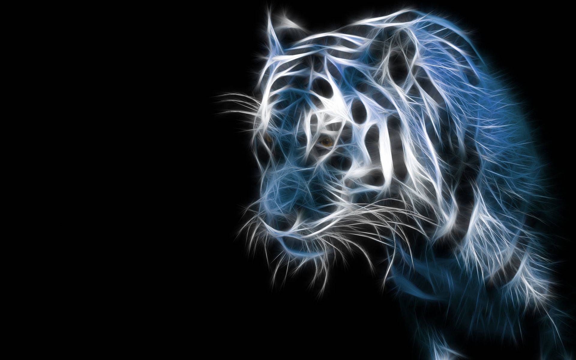 Tiger, Fraktalkunst, Leuchtende Linien, Blau, Schwarzer Hintergrund, Full HD Wallpaper