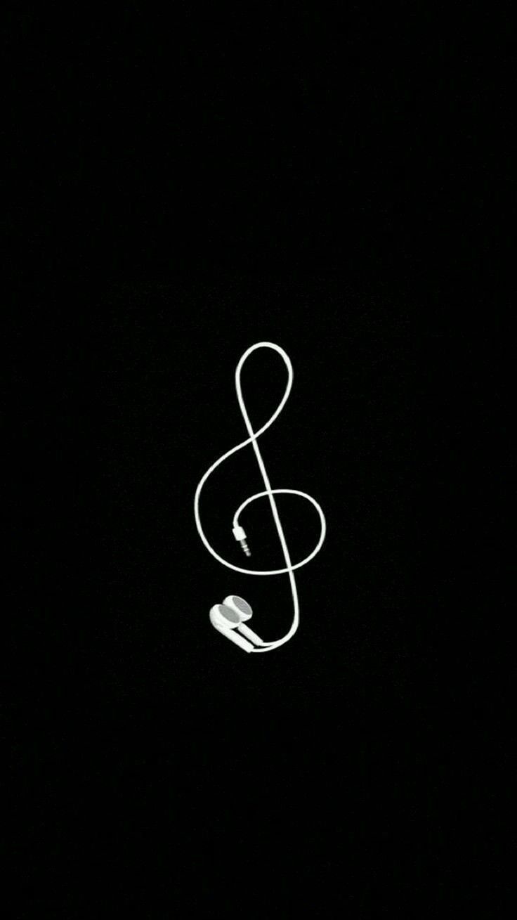 Notenschlüssel, Kopfhörer, Kabel, Schwarzer Hintergrund, Line Art, Sperrbildschirm fürs iPhone