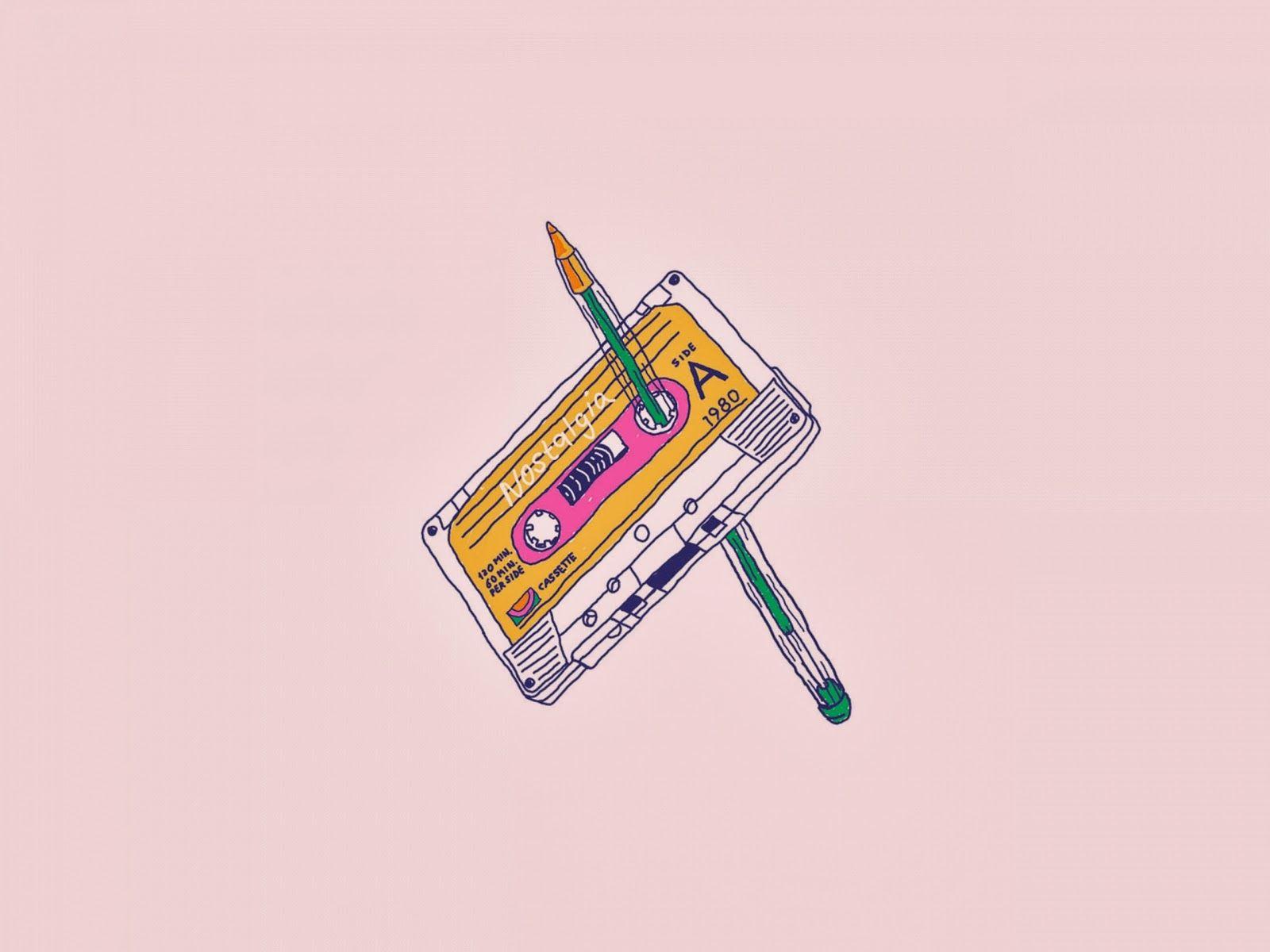 Kassette, Bleistift, Illustration, Rosa, Retro, HD, Hintergrundbild fürs Tablet