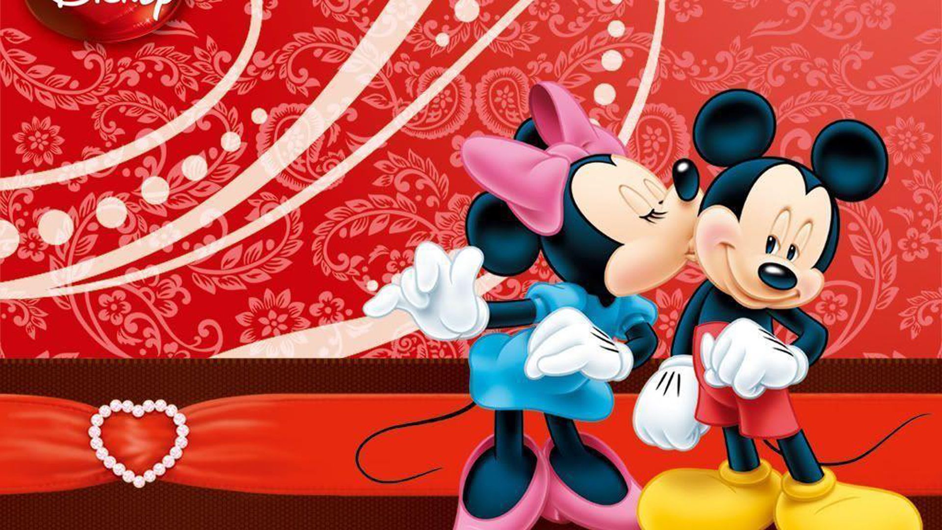 Minnie Maus, Micky Maus, Kuss, Rot, Ornamente, Disney, 1920x1080, Full-HD-Hintergrundbild für PC